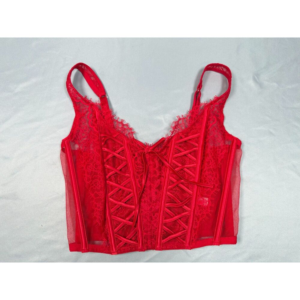 NWT Victoria's Secret Dream Angels Red Lace Corset Top Bustier Bralette S DD